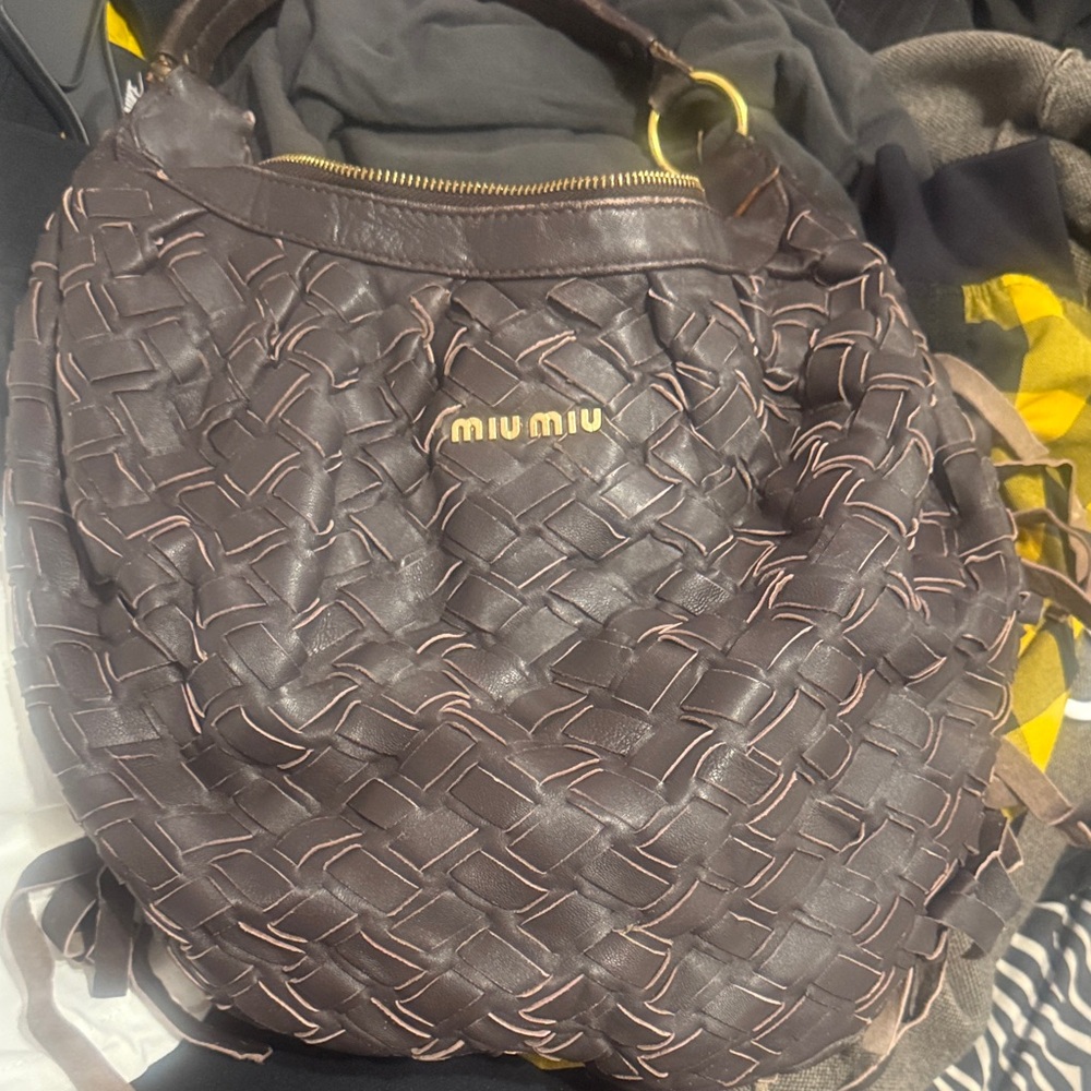 Miu Miu Chocolate Woven Shoulder Bag